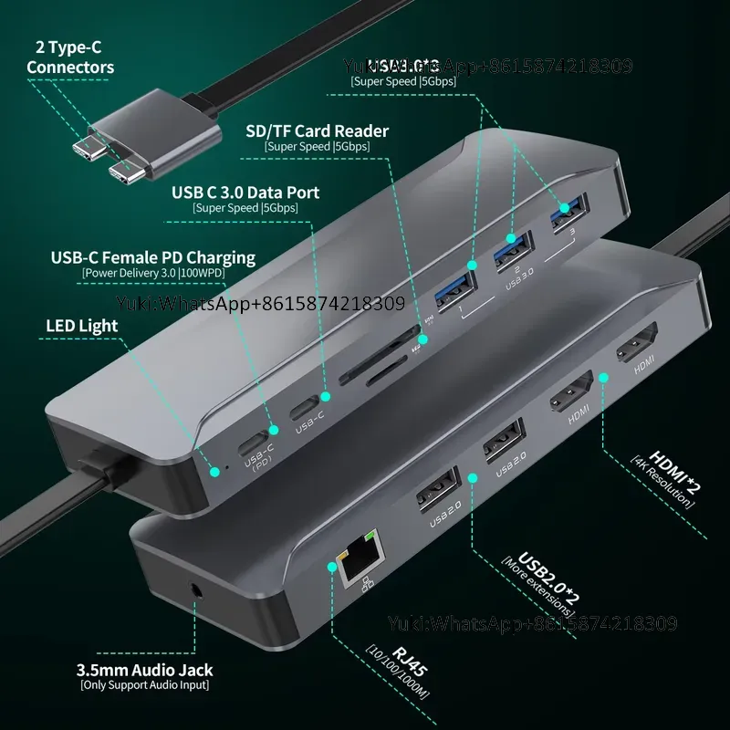 Usb C Hub - Meistverkaufte Dual-Display-Dockingstation mit Typ-C zu 4K30HZ