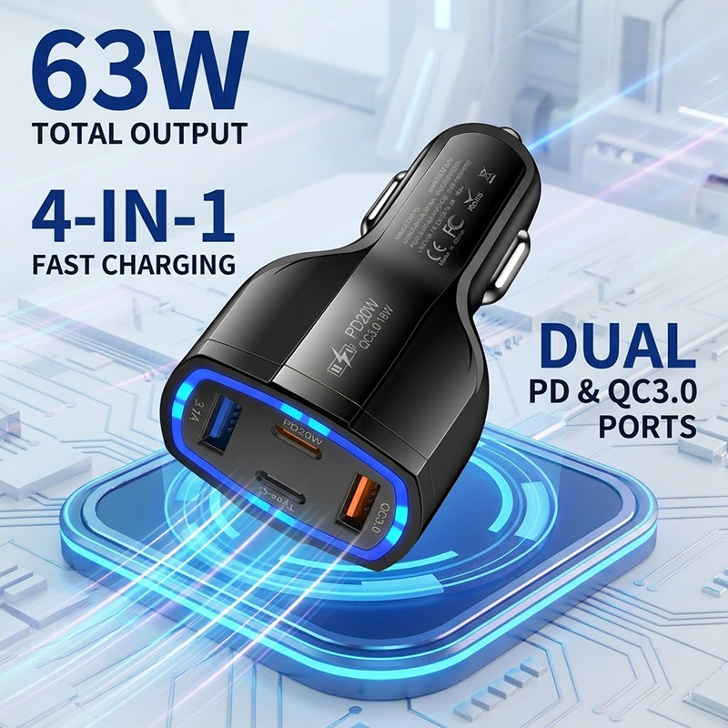 Usb C Hub - Multi-Port 63W Autoladegerät mit schnellem Ladeadapter